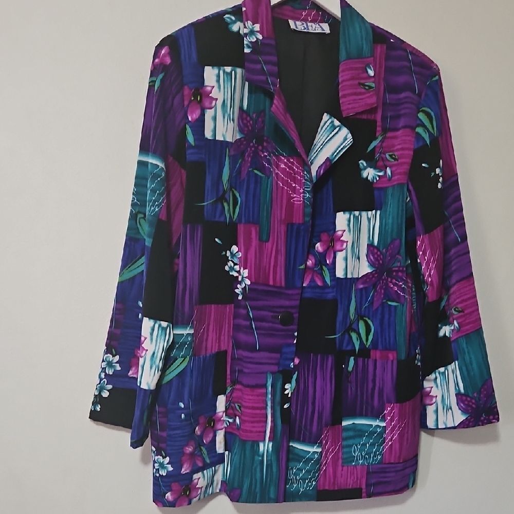 Vibrant Purple and Blue Geometric Blazer